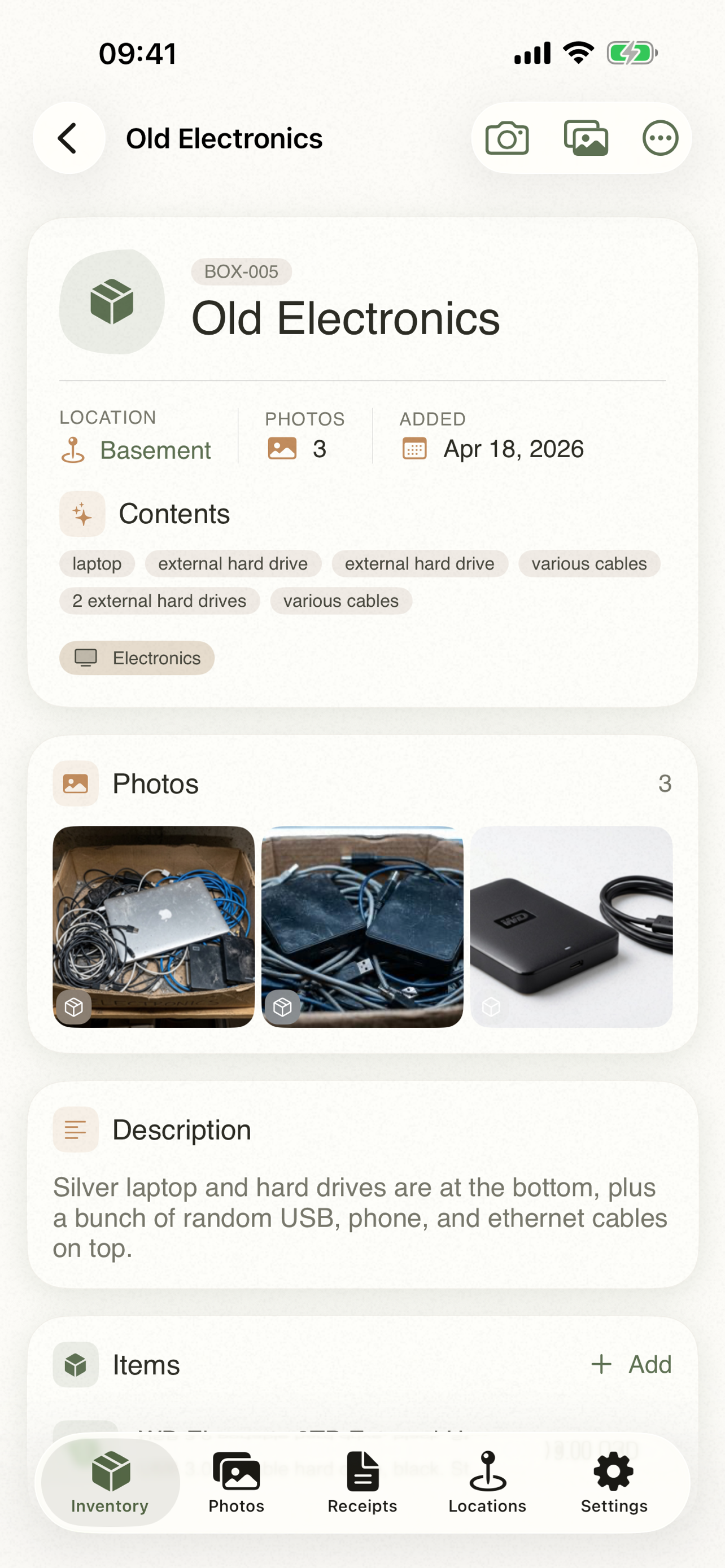 Item Buddy identifying contents in a box